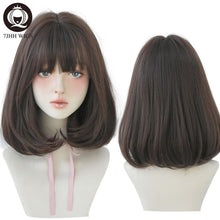 Load image into Gallery viewer, 7JHH WIGS Natural Comfortable Synthetic Wig for Women Black Shoulder Straight Hair 14 Inch Fashion Hairstyle Wig