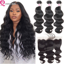 Load image into Gallery viewer, Body Wave Bundles With Frontal Closure Brazilian Human Hair Weave Wet And Wavy Bundles With Frontal Remy 3 Bundles With Closure