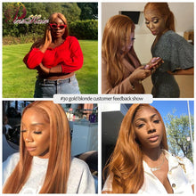 Load image into Gallery viewer, Honey Blonde Pre-Plucked Straight Lace Front Remy Hair 13x1 Lace Part Peruvian Pins hair 180%