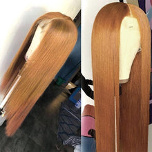 Load image into Gallery viewer, Honey Blonde Pre-Plucked Straight Lace Front Remy Hair 13x1 Lace Part Peruvian Pins hair 180%
