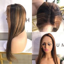 Load image into Gallery viewer, Straight 28 30 Inch Wig Honey Blonde Full Highlight Lace Front Human Hair