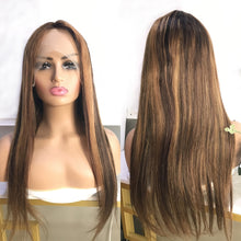 Load image into Gallery viewer, Straight 28 30 Inch Wig Honey Blonde Full Highlight Lace Front Human Hair