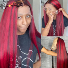 Load image into Gallery viewer, Red Highlight Color Brazilian Remy Human Hair 4x4 Lace Closure with Baby Hair