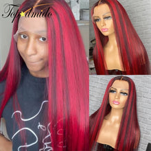 Load image into Gallery viewer, Red Highlight Color Brazilian Remy Human Hair 4x4 Lace Closure with Baby Hair