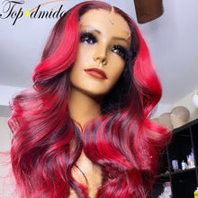 Load image into Gallery viewer, Red Highlight Color Brazilian Remy Human Hair 4x4 Lace Closure with Baby Hair