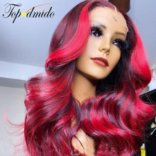 Load image into Gallery viewer, Red Highlight Color Brazilian Remy Human Hair 4x4 Lace Closure with Baby Hair