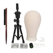 Load image into Gallery viewer, 22/23''Training Mannequin Head Canvas Wig Stand with T Pins Needles with Tripod and Comb