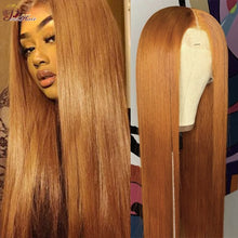 Load image into Gallery viewer, Honey Blonde Pre-Plucked Straight Lace Front Remy Hair 13x1 Lace Part Peruvian Pins hair 180%