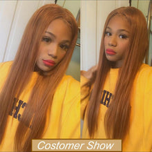 Load image into Gallery viewer, Honey Blonde Pre-Plucked Straight Lace Front Remy Hair 13x1 Lace Part Peruvian Pins hair 180%