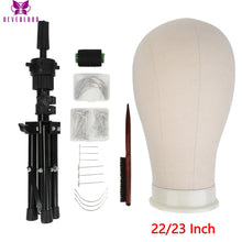 Load image into Gallery viewer, 22/23''Training Mannequin Head Canvas Wig Stand with T Pins Needles with Tripod and Comb