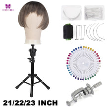 Load image into Gallery viewer, 22/23''Training Mannequin Head Canvas Wig Stand with T Pins Needles with Tripod and Comb