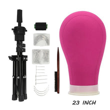 Load image into Gallery viewer, 22/23''Training Mannequin Head Canvas Wig Stand with T Pins Needles with Tripod and Comb