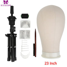Load image into Gallery viewer, 22/23''Training Mannequin Head Canvas Wig Stand with T Pins Needles with Tripod and Comb
