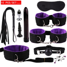 Load image into Gallery viewer, New Sex BDSM Collar Handcuffs Whip Erotic Sex Toys For Couples Adult Games Black Leather Bondage Kits Sex Shop 7/8/9/10/11PCS