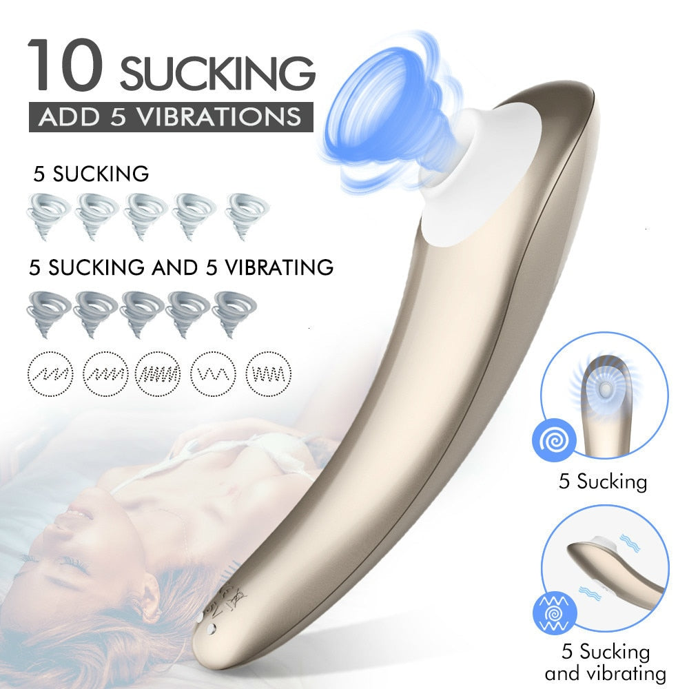 Stimulator 10 Suction Powerful Modes Air Pulse Pressure Wave Technology Waterproof Silicone