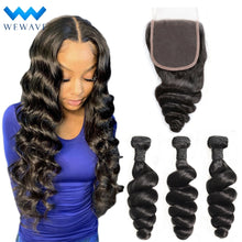 Load image into Gallery viewer, loose deep wave 3 wet and wavy bundles with closure brazilian hair weave bundles short long virgin natural human hair extensions
