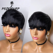 Load image into Gallery viewer, Short Pixie Cut Straight Hair Peruvian Remy Human Hair 150% Glueless Machine Made
