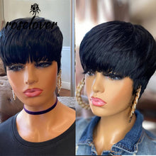 Load image into Gallery viewer, Short Pixie Cut Straight Hair Peruvian Remy Human Hair 150% Glueless Machine Made
