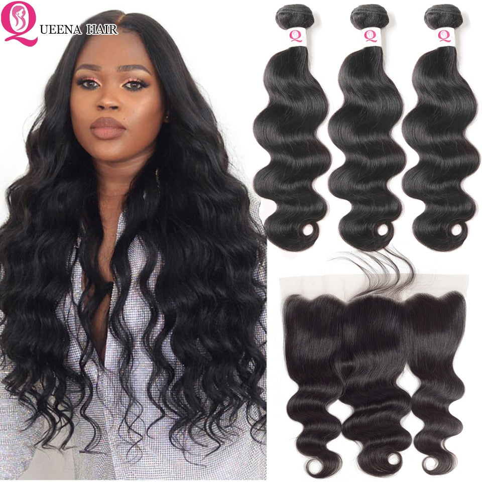 Body Wave Bundles  With Frontal Closure Brazilian Human Hair Weave Wet And Wavy Bundles With Frontal Remy 3 Bundles With Closure