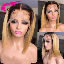 Load image into Gallery viewer, 1B/27 Short Bob Straight 4X4 Lace Front Human Hair  180% Ombre Blonde  Brazilian  Remy Hair
