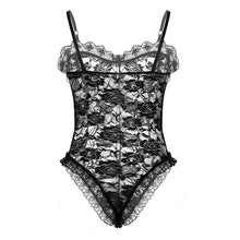 Load image into Gallery viewer, Men Black Lace Floral Nipple Splits with Ribbon
