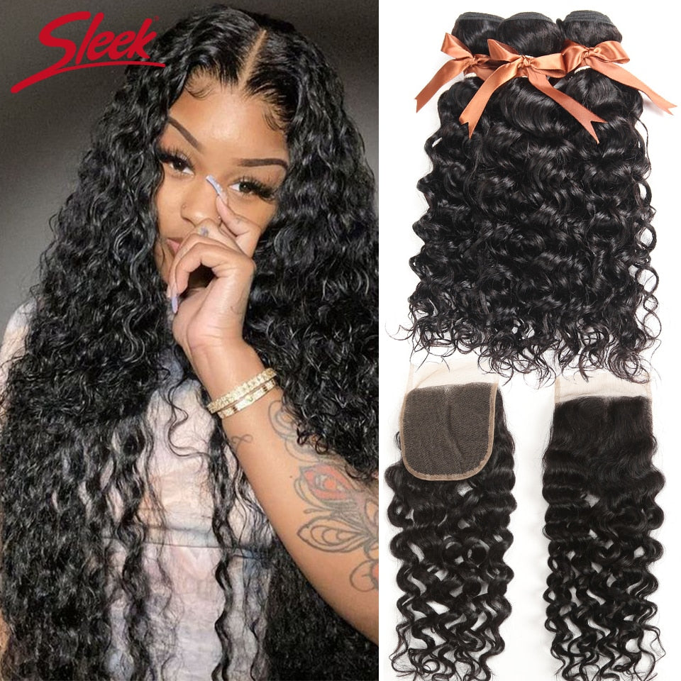 Peruvian Human Hair  Bundles With Closure Remy