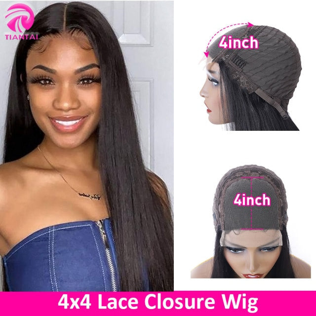 28 inch Closure wig 4x4 Lace Closure Human Hair Lace  Long Straight Brazilian Remy 150 Density