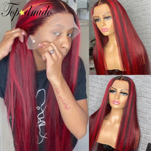 Load image into Gallery viewer, Red Highlight Color Brazilian Remy Human Hair  4x4 Lace Closure with Baby Hair
