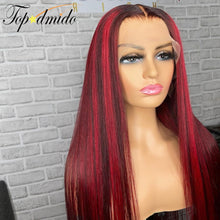 Load image into Gallery viewer, Red Highlight Color Brazilian Remy Human Hair  4x4 Lace Closure with Baby Hair

