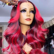 Load image into Gallery viewer, Red Highlight Color Brazilian Remy Human Hair  4x4 Lace Closure with Baby Hair

