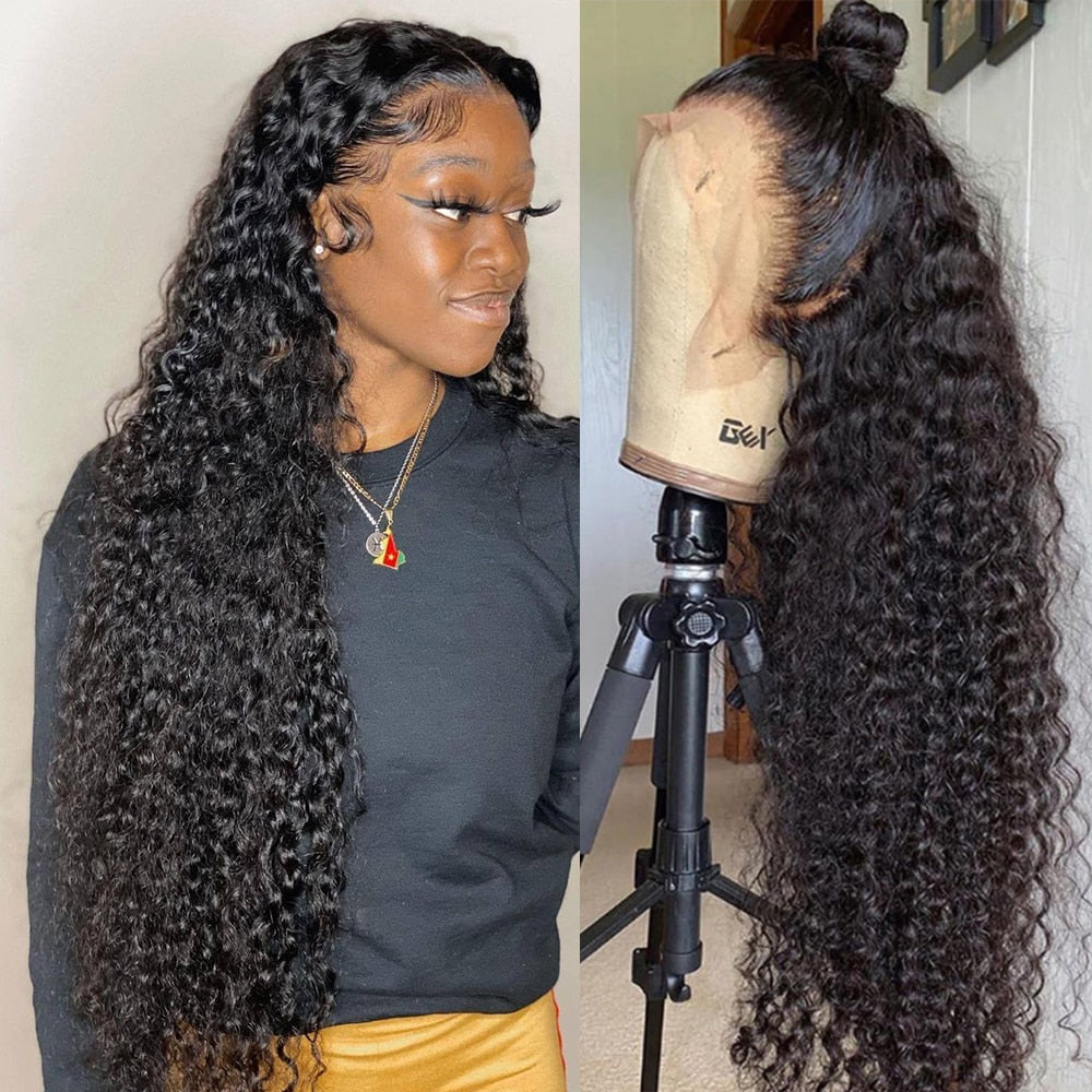 28 30 Inch Deep Wave Human Hair Curly 13x4 Brazilian Remy  Lace Front