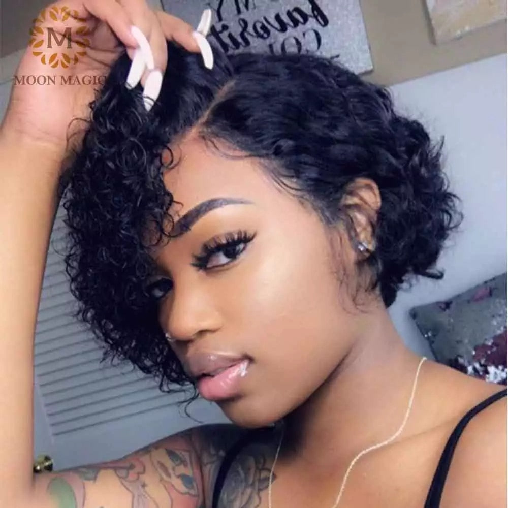 13x4 Short Bob Wig Lace Front Human Hair Pixie Cut Lace  250 Density