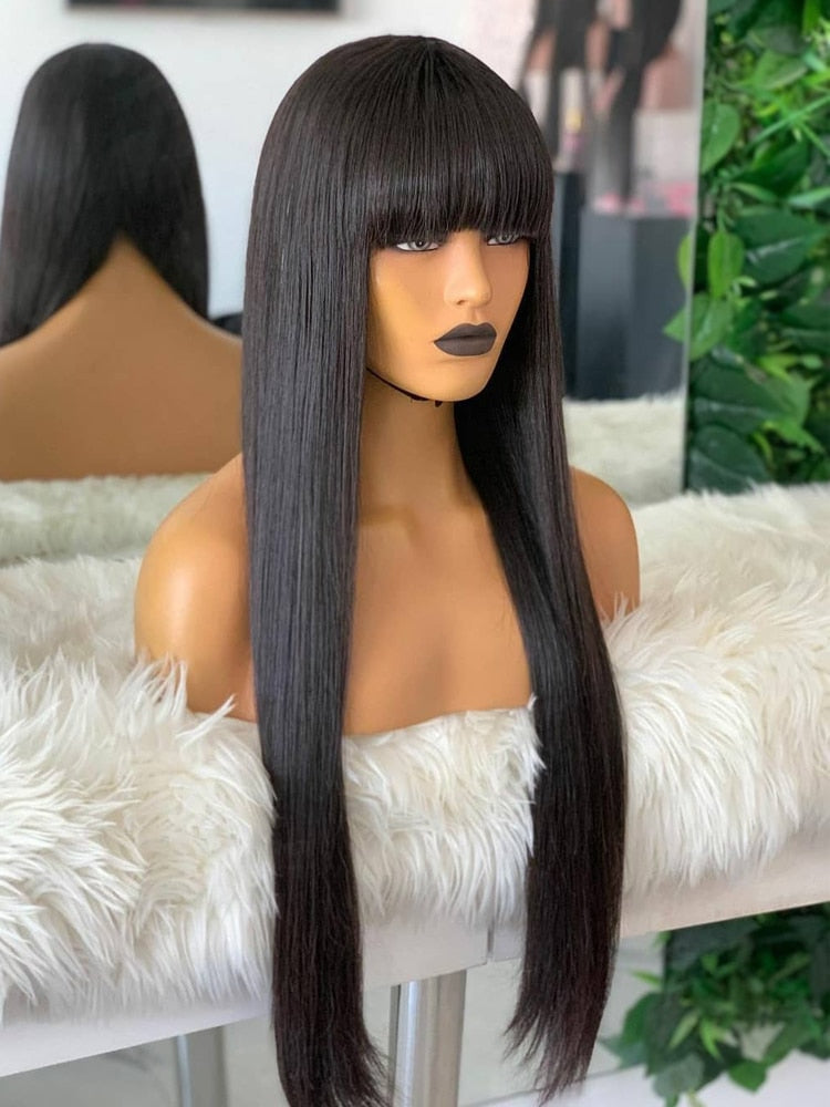 Brazilian Human Hair Straight Black 30 Inch Long Fringe