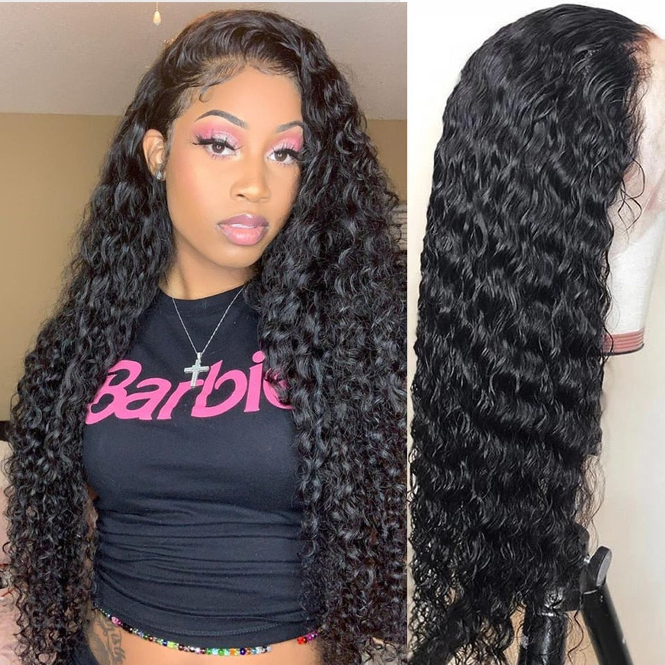 30 Inch Deep Wave Frontal 13x4 Curly Human Hair  Lace Front Closure Bob