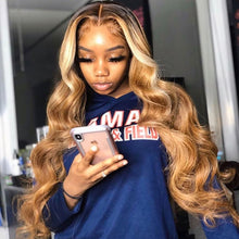 Load image into Gallery viewer, Body Wave Lace Front Brazilian Colored Human Hair Honey Blonde Highlight 30 Inch Full Hd
