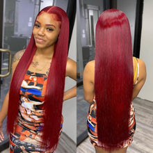 Load image into Gallery viewer, 99j Burgundy Lace Front  30 Inch Pre-Plucked Hd Transparent Straight Human Hair
