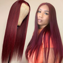 Load image into Gallery viewer, 99j Burgundy Lace Front  30 Inch Pre-Plucked Hd Transparent Straight Human Hair
