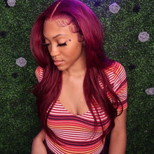 Load image into Gallery viewer, 99j Burgundy Lace Front  30 Inch Pre-Plucked Hd Transparent Straight Human Hair

