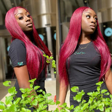 Load image into Gallery viewer, 99j Burgundy Lace Front  30 Inch Pre-Plucked Hd Transparent Straight Human Hair
