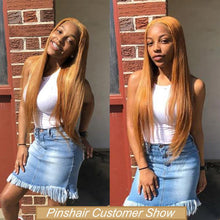 Load image into Gallery viewer, Honey Blonde Pre-Plucked  Straight Lace Front Remy Hair 13x1 Lace Part Peruvian Pins hair 180%
