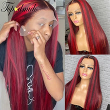 Load image into Gallery viewer, Red Highlight Color Brazilian Remy Human Hair  4x4 Lace Closure with Baby Hair
