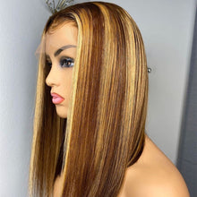 Load image into Gallery viewer, Short Bob Wig Brazilian Colored Honey Blonde Lace Front Highlight
