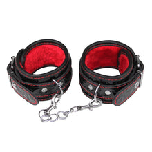 Load image into Gallery viewer, Level A PU Handcuffs Whip Collar BDSM Bondage Rope Mask Ball Gag Nipple Clamps
