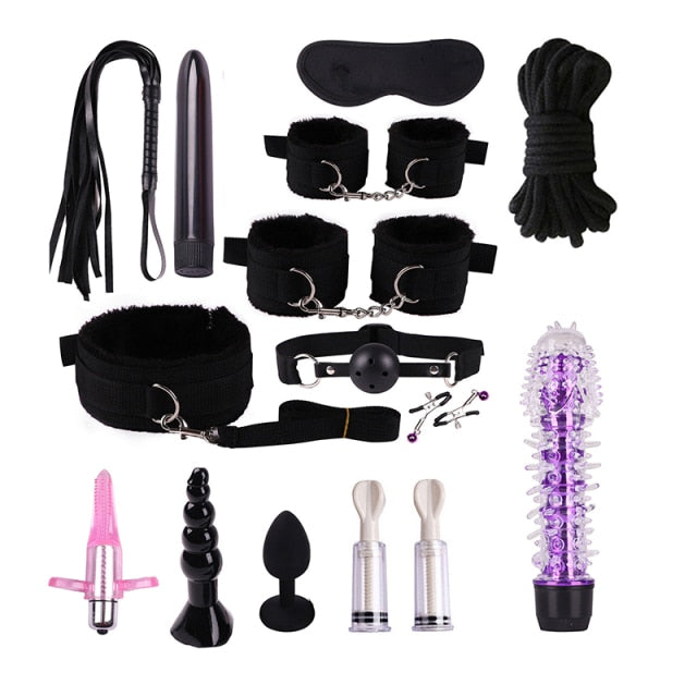 Handcuffs Nipple Clamps Bondage Whip BDSM Sexy Toys Erotic Flirting Feather Stick