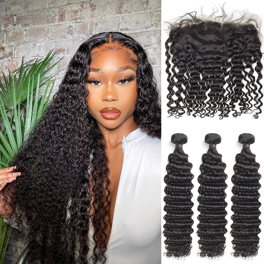 28 30 Inch Water Wave Bundles With Frontal Human Hair