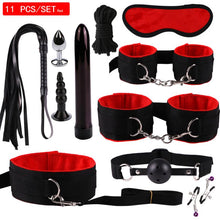 Load image into Gallery viewer, New Sex BDSM Collar Handcuffs Whip Erotic Sex Toys For Couples Adult Games Black Leather Bondage Kits Sex Shop 7/8/9/10/11PCS
