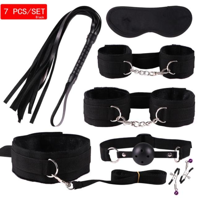 New Sex BDSM Collar Handcuffs Whip Erotic Sex Toys For Couples Adult Games Black Leather Bondage Kits Sex Shop 7/8/9/10/11PCS